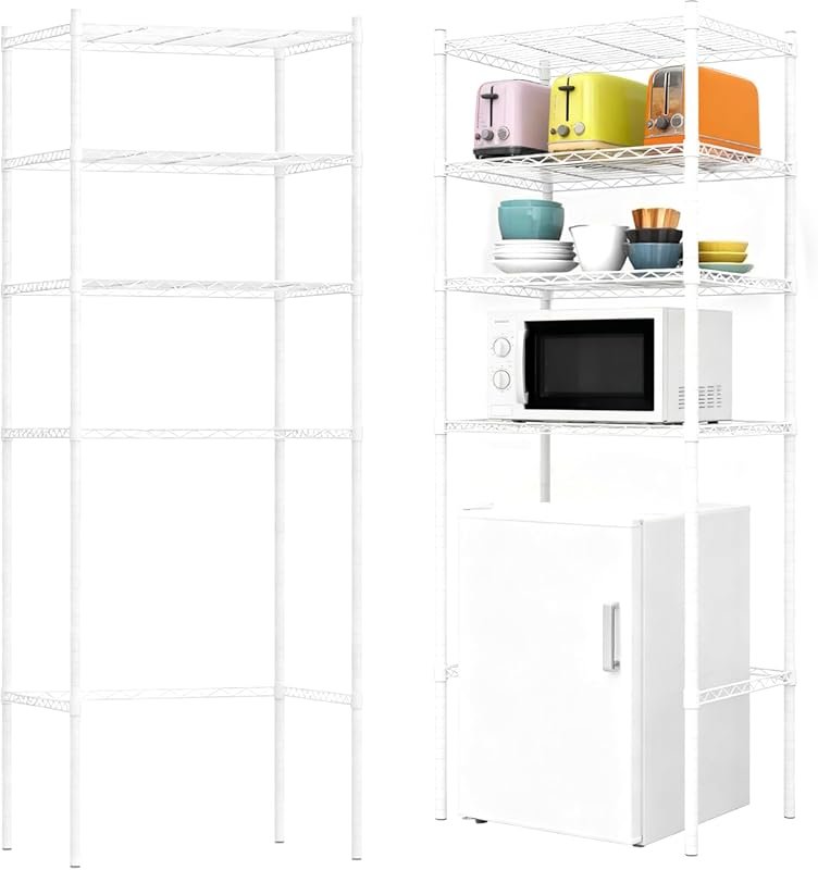 Height Adjustable 4-Tier Mini Fridge Stand with Storage, Microwave She