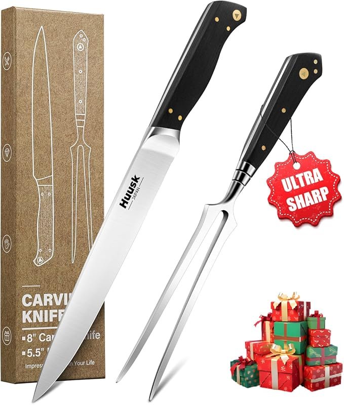 Huusk Sharp Carving Fork & Knife Set for Brisket & BBQ – Japanese Stee
