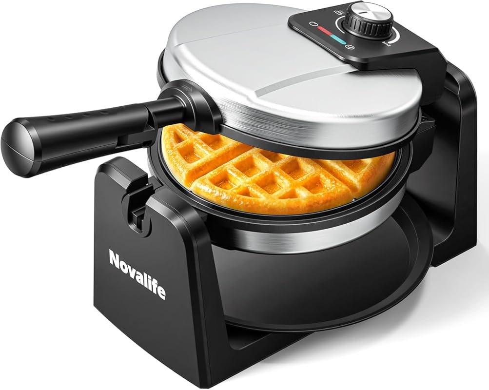 Rotating Belgian Waffle Maker with 180° Flip & Adjustable Browning Con
