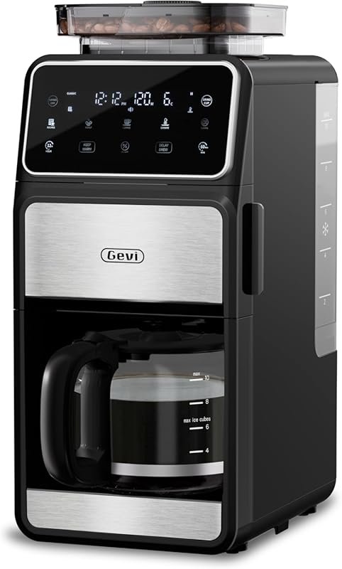 Gevi 10 Cup Drip Coffee Maker with Built-in Burr Grinder, Touch Screen