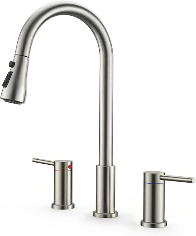 3-Hole 2 Handle Kitchen Faucet with 3 Mode Pull Sprayer