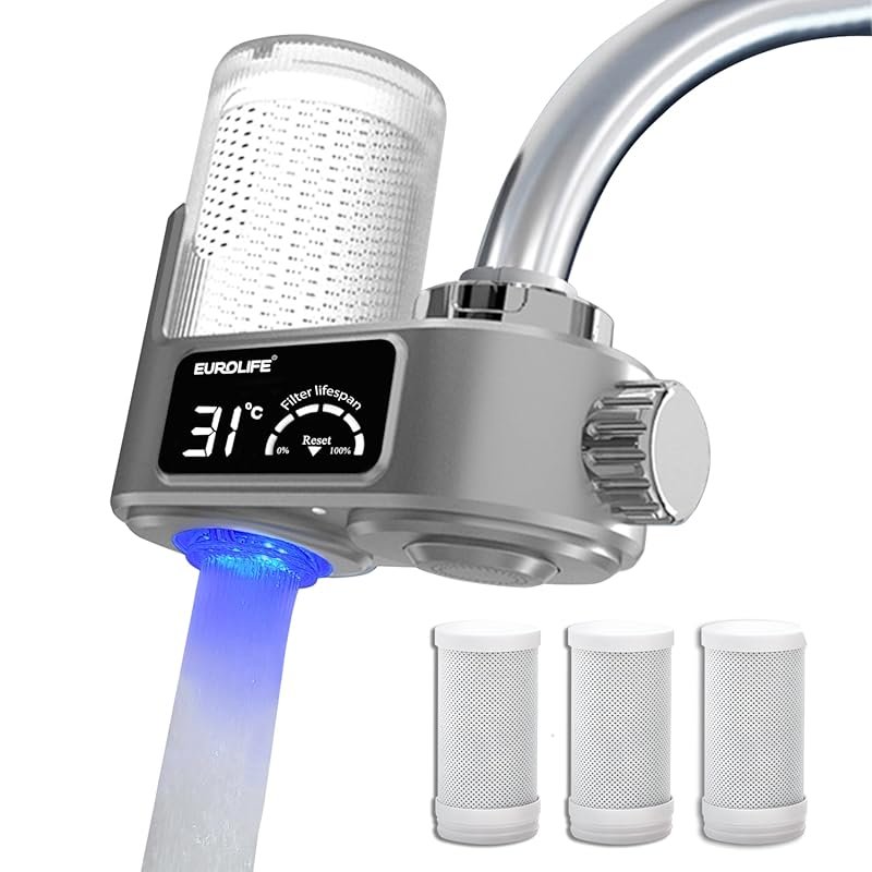 Faucet Mount Water Filter with UV Light & LED Indicator, 8-Stage Carbo