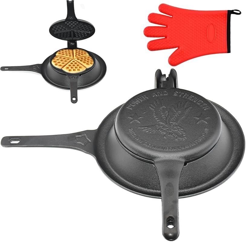 Pre-Seasoned Cast Iron Stovetop Waffle Maker for Camping & Grill Use