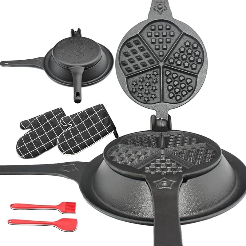 Low Base Retro Cast Iron Waffle Maker with Five Shape Designs