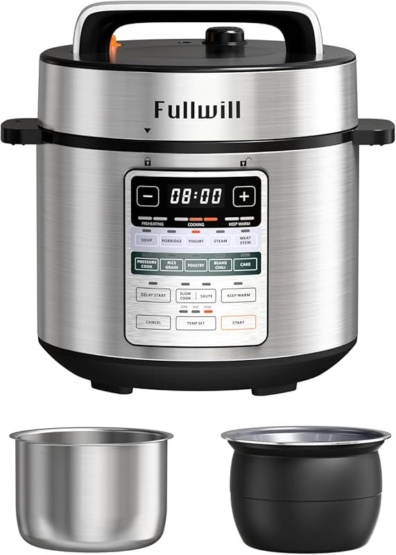 Fullwill Dual-Pot 12-in-1 Electric Pressure Cooker, 6QT Stainless & Ce