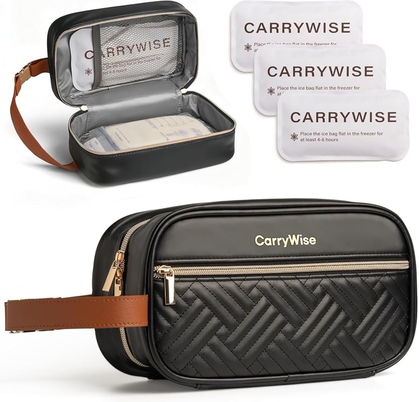 Large Capacity Black Breast Milk Cooler Bag with 3 Ice Packs, Keeps Co