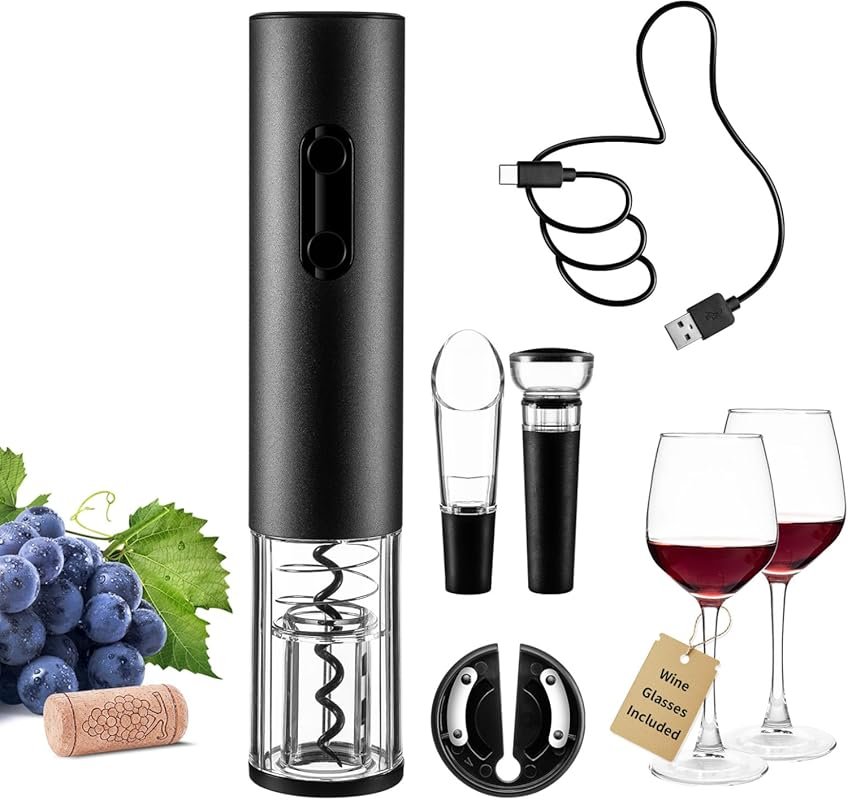 Rechargeable Electric Wine Opener Set with Glasses – Ideal Wedding or 