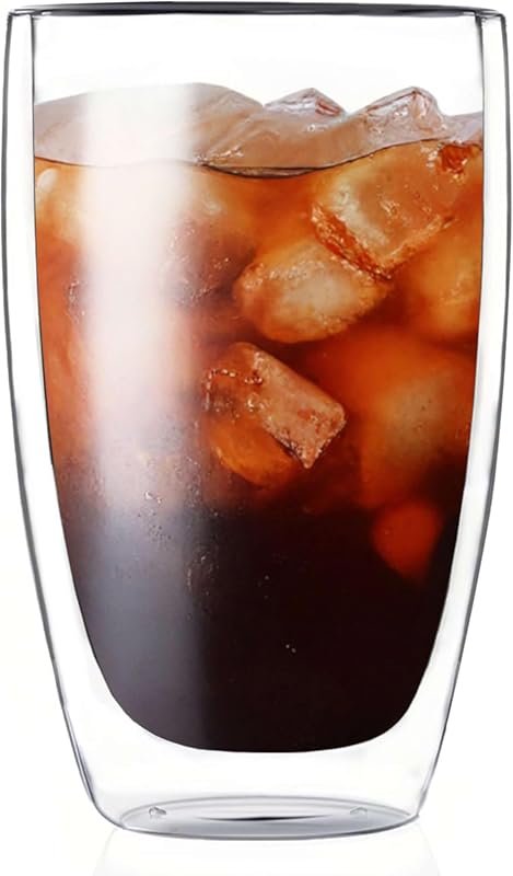 MESNEY 17oz Double Walled Insulated Glass Coffee Mugs, Stackable for H