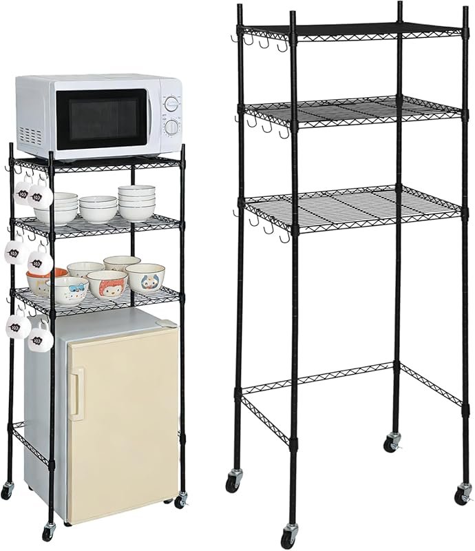 Noblequest 3-Tier Adjustable Mini Fridge Stand with Wheels, Metal Stor