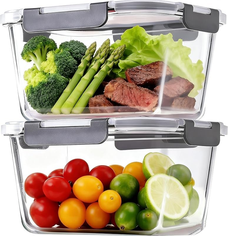 2 Pack 85oz Large Glass Food Storage Containers with Airtight Lids, BP