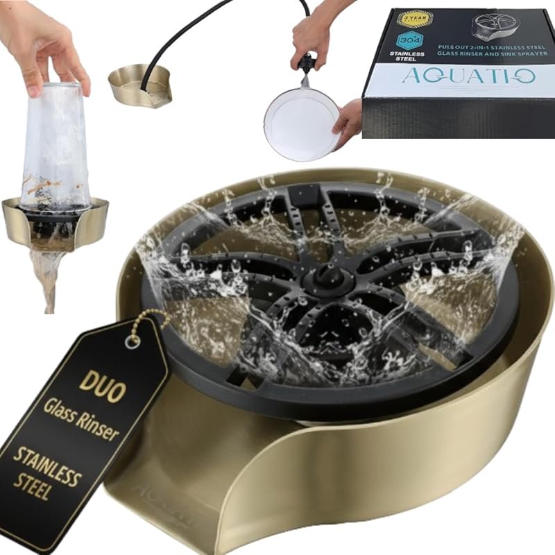 AquaDuo Stainless Steel Glass Rinser & Sink Sprayer Combo for Cups & B