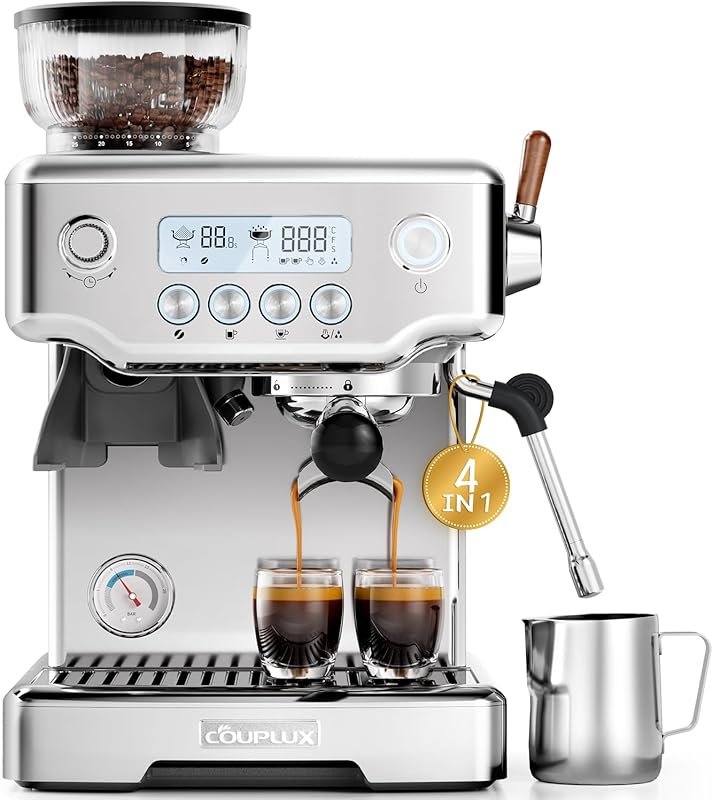 Professional 58mm Espresso Machine with Grinder, 5-Temp Settings & Pow