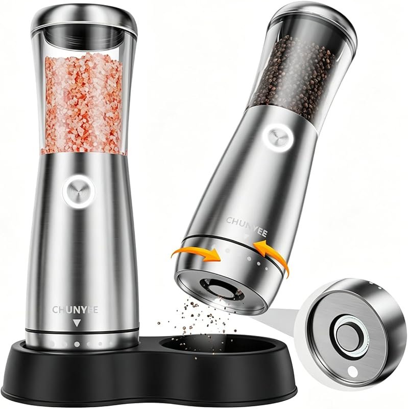 Stainless Steel Electric Salt and Pepper Grinder Set with Storage Base