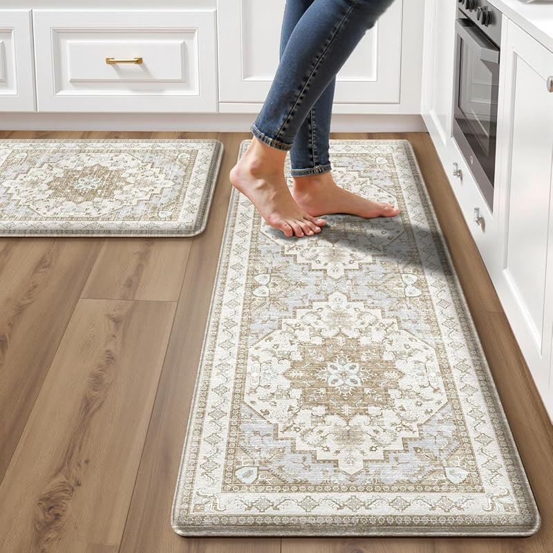 Boho PVC Anti Fatigue Kitchen Mats Set, Non-Slip Waterproof Farmhouse 