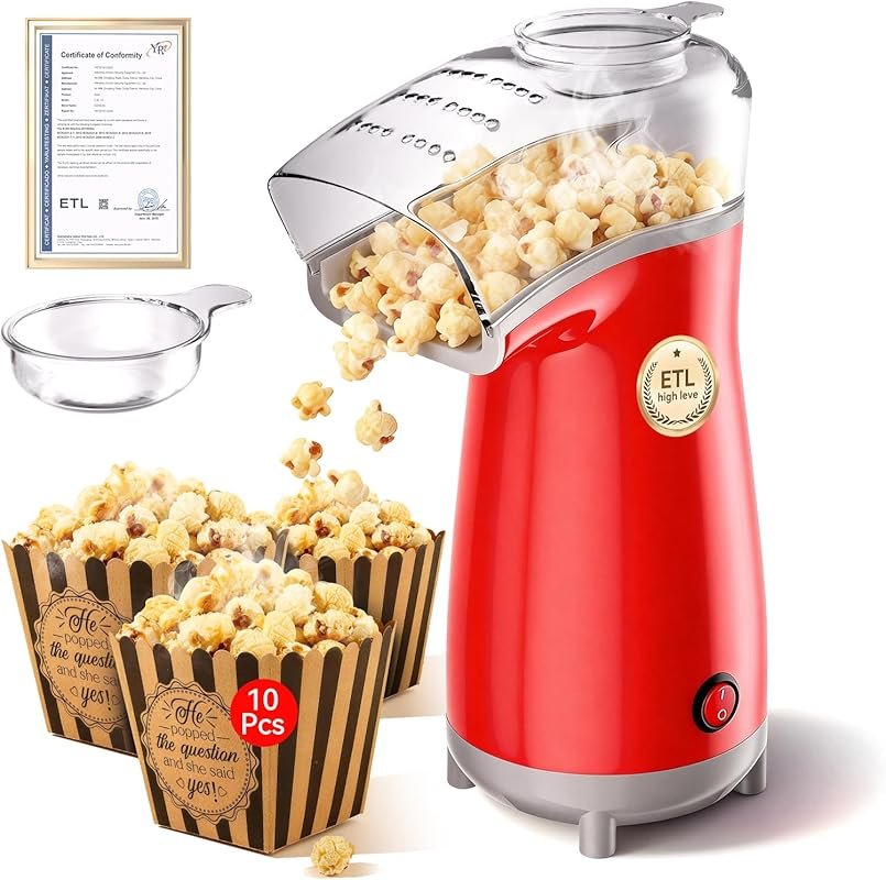 5.0Health Upgrade Air Popcorn Machine with Butter Melter – 3-Minute Oi