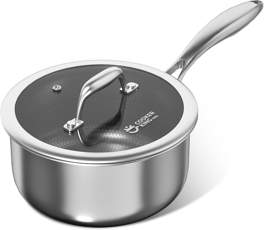 COOKER KING 2-Quart Ceramic Nonstick Saucepan, Tempered Glass Lid, Ind