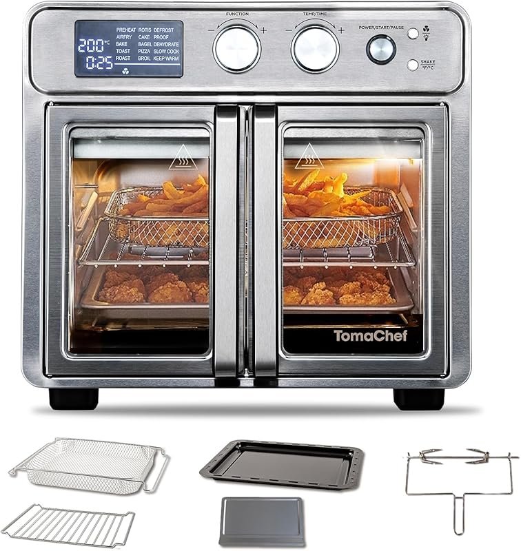 TomaChef 26QT French Door Air Fryer Toaster Oven Combo with 15 Cooking