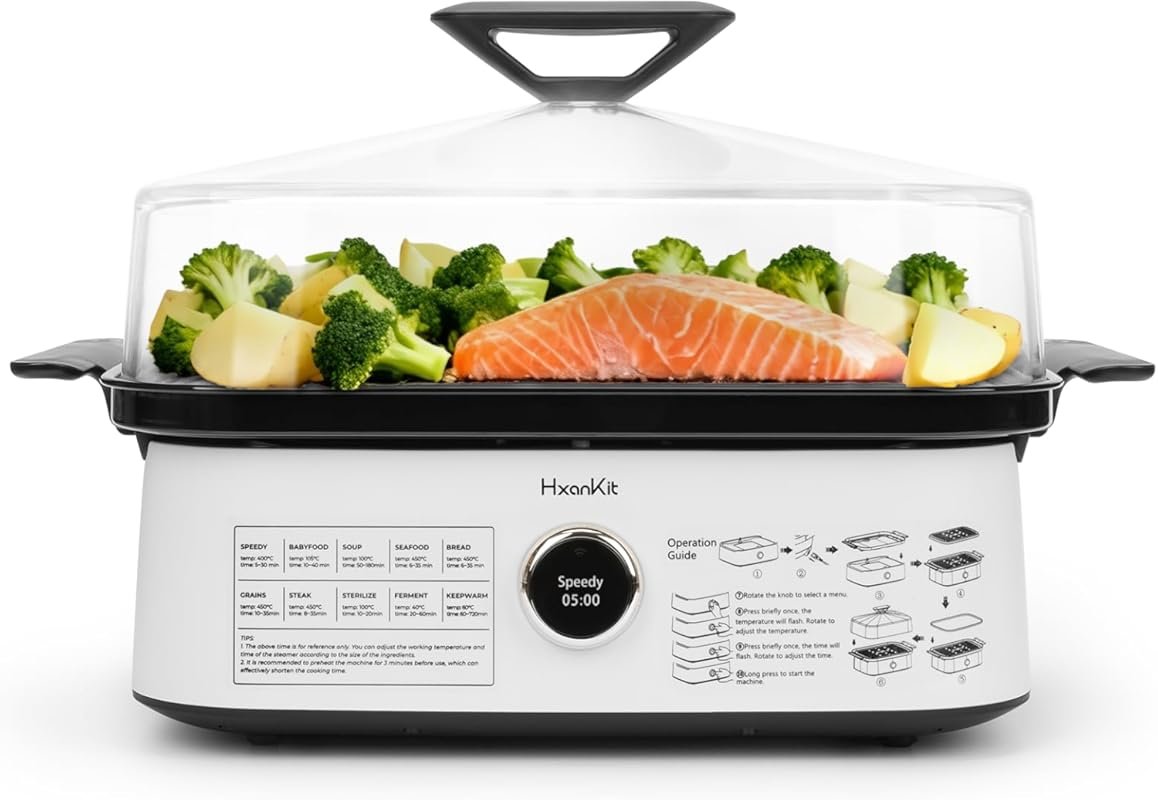 450°C/842°F Electric Food Steamer: Superheated Cooker with 10 Presets,