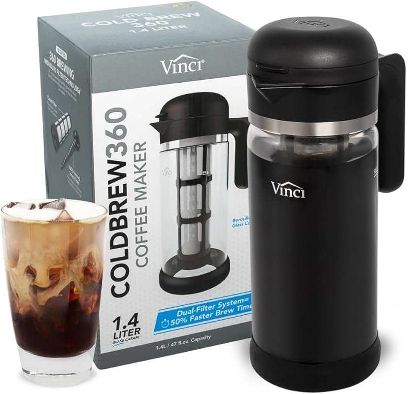 VINCI Cold Brew 360 Glass Maker with Patented Dual Filter 360 Technolo