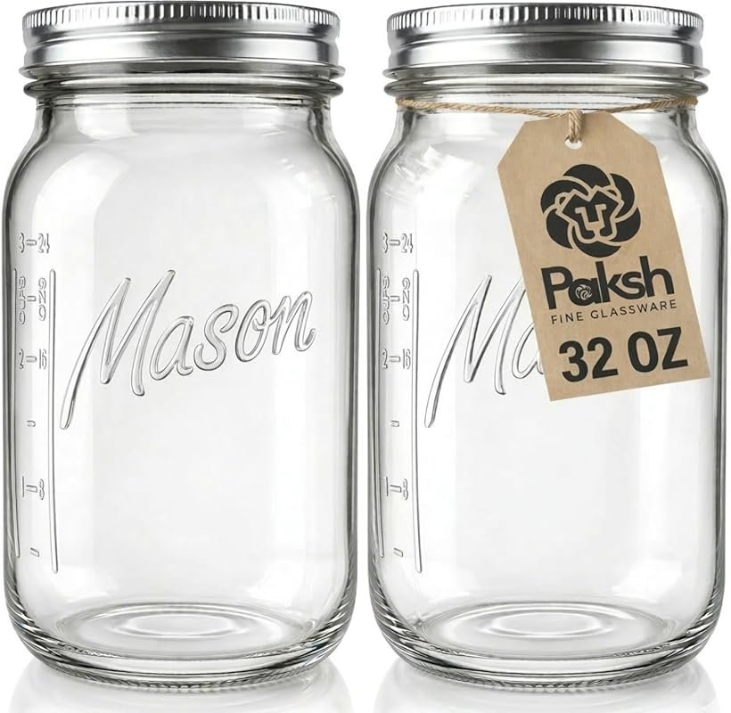 Paksh Novelty 2-Pack 32 oz Wide Mouth Glass Mason Jars for Canning, Pi