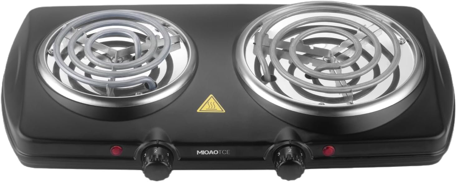 Double Electric Burner Hot Plate, 1800W Coiled Elements, Adjustable Te