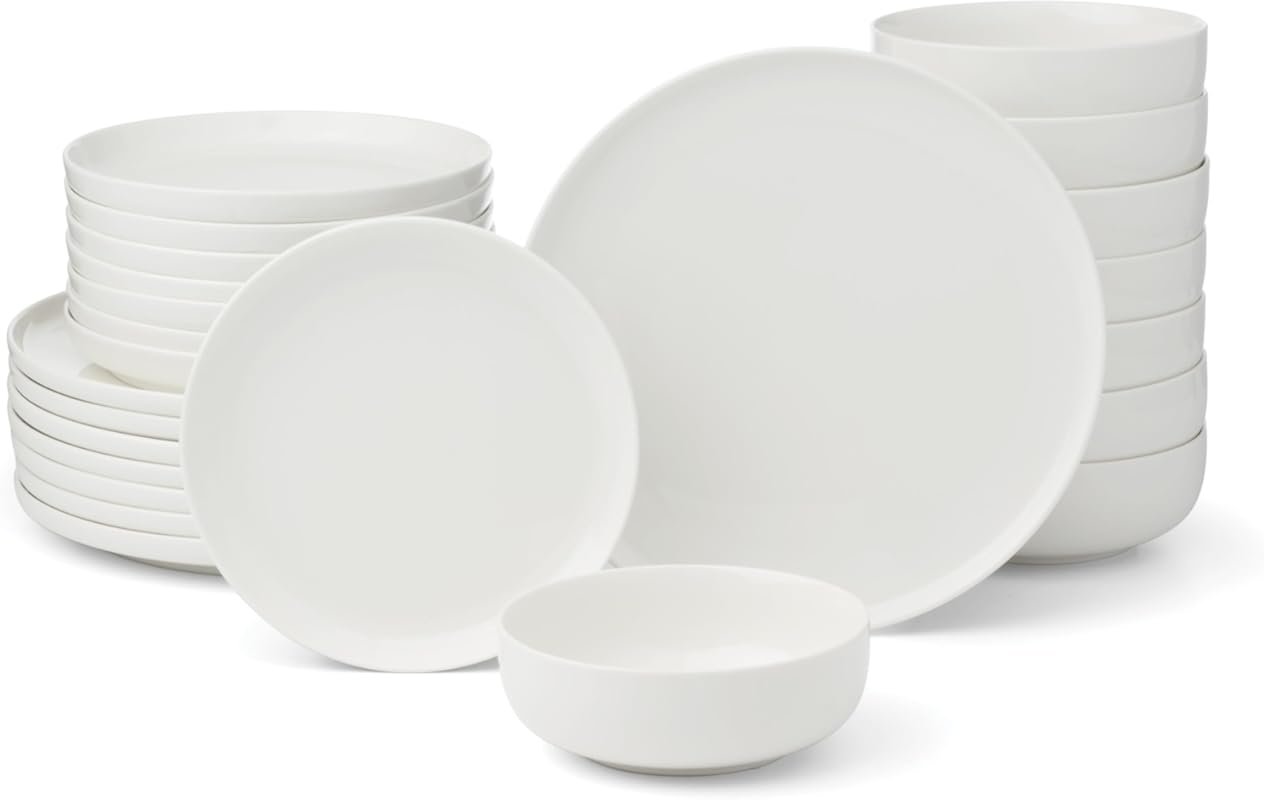 Oneida Seven White 24-Piece Porcelain Dinnerware Set for 8, Dishwasher