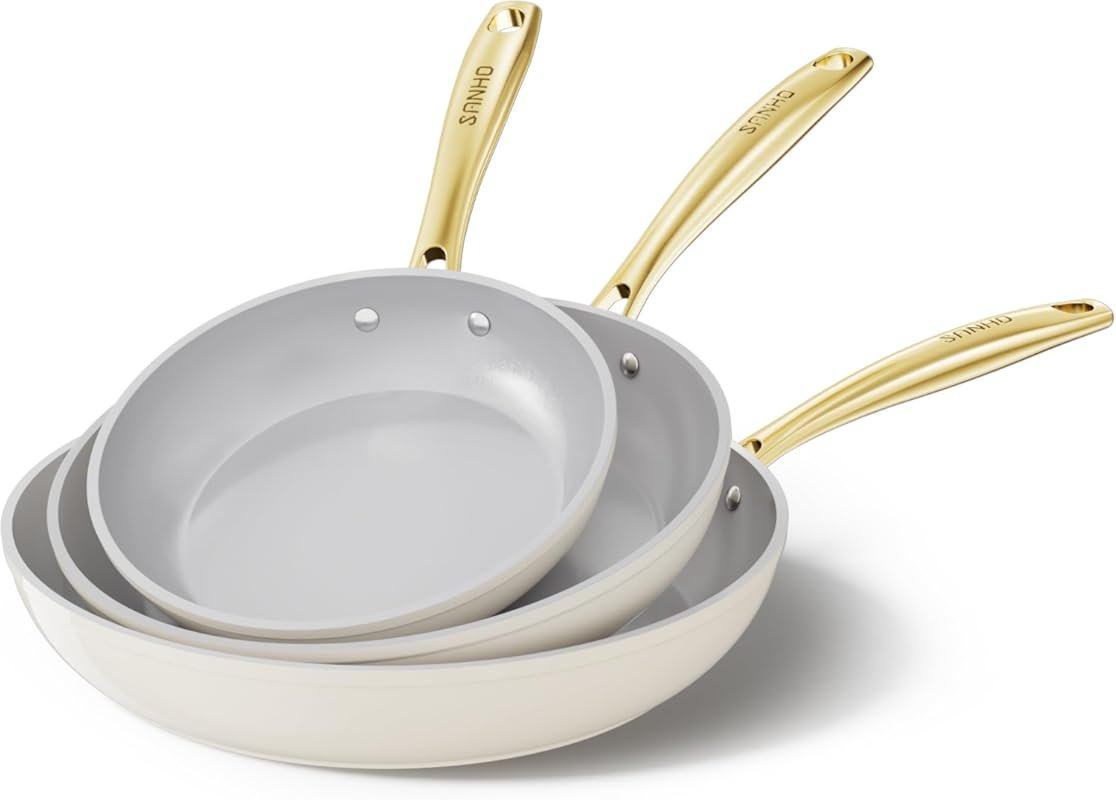Sanho 3-Piece Diamond-Titanium Skillet Set, PFAS/PFOA Free & Oven Safe