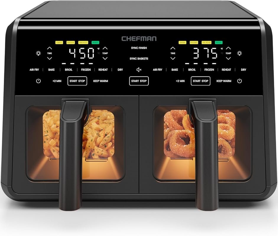 Chefman Dual Air Fryer Oven 9Qt with DC Motor, Max 450°F, Bake/Broil/D