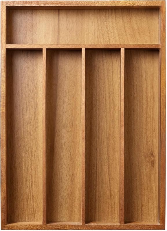 Greenual Acacia Wood Silverware Organizer, 10-Inch Utensil Tray for Ki