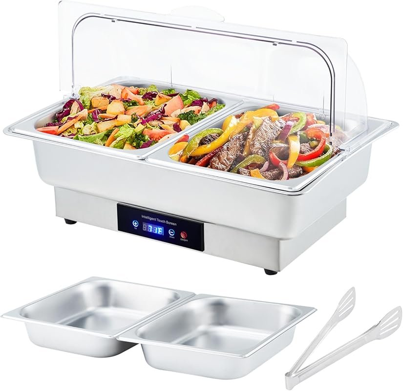 Garvee 9QT Stainless Steel Chafing Dish with Transparent Roll Top for 