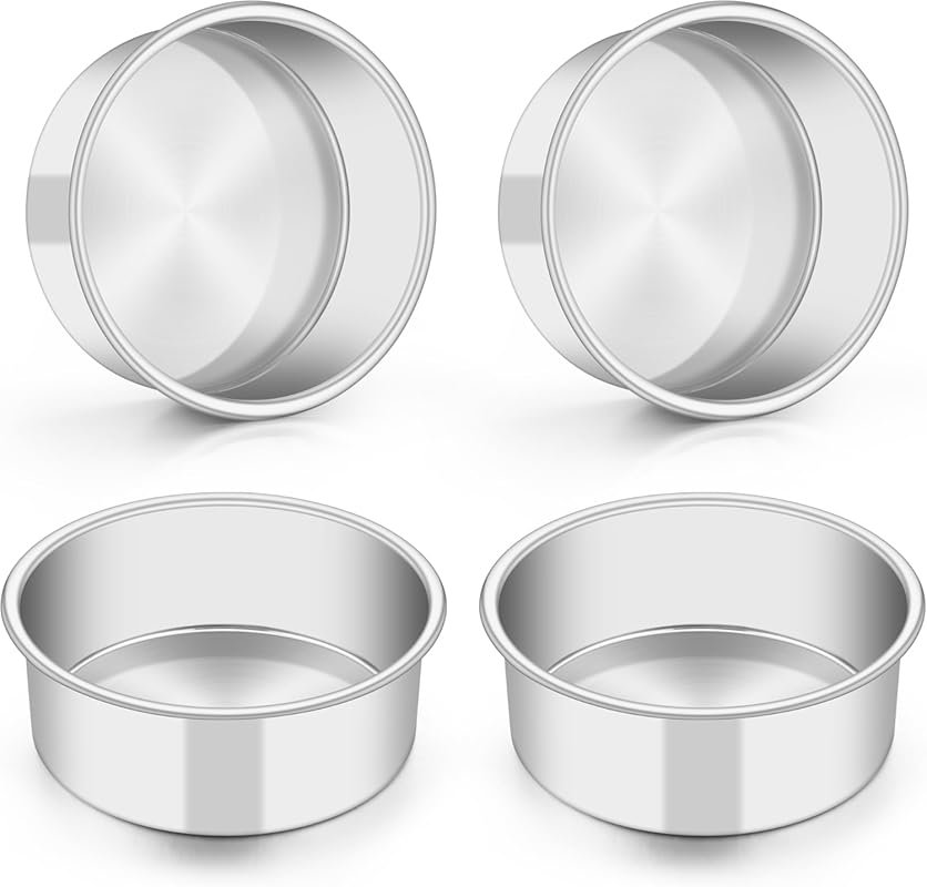 TeamFar 5-Inch Round Stainless Steel Cake Pan Set of 4, Mirror Finish