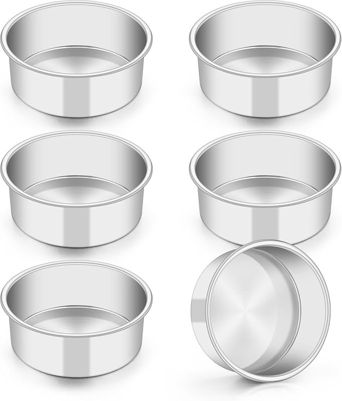 TeamFar 5-Inch Round Stainless Steel Cake Pan Set of 6, Mirror Finish