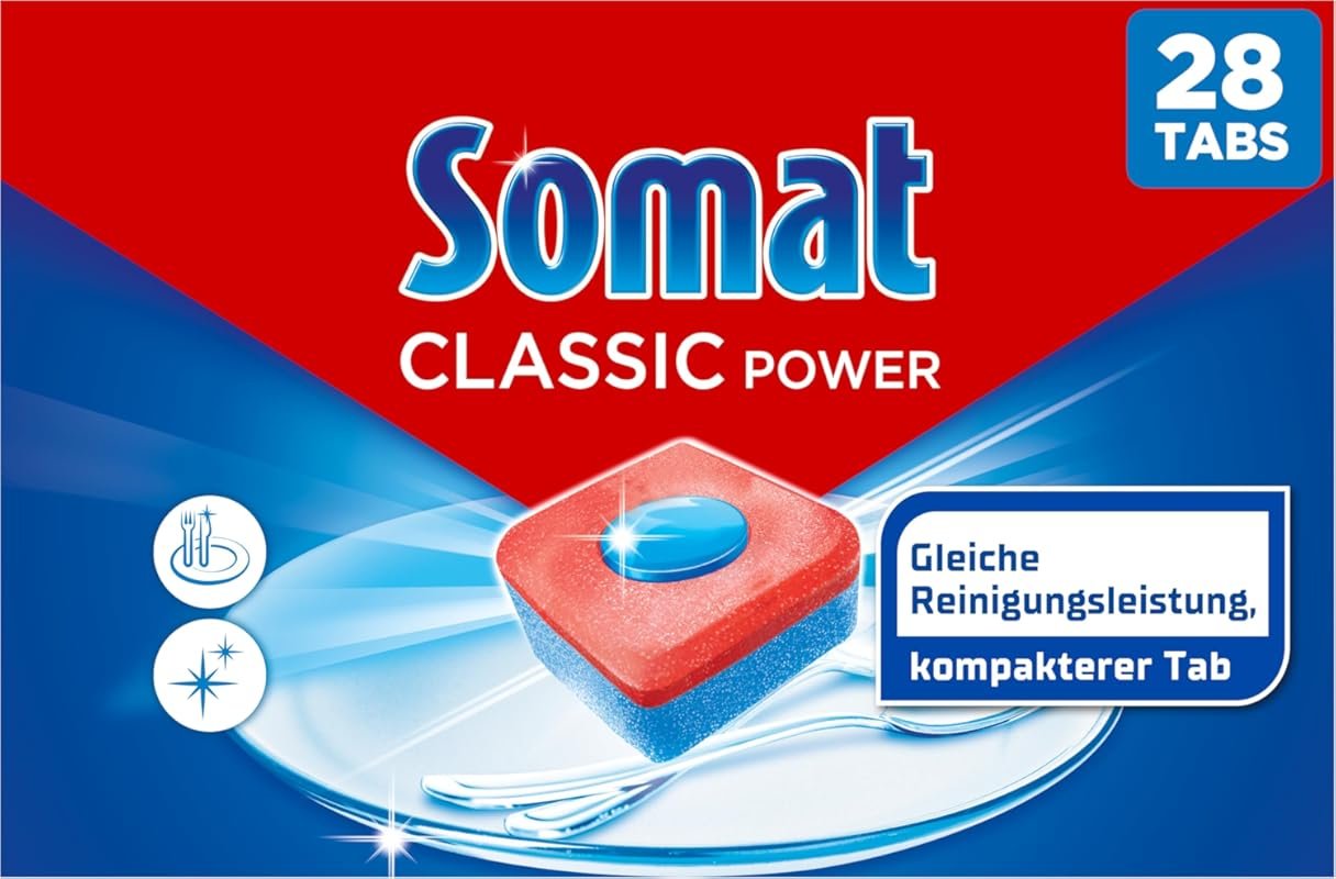 SOMAT Classic Power Dishwasher Tabs, 28 AW, Grease Dissolving for Low-