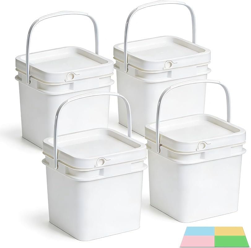 Square 34oz Clear Plastic Storage Buckets with Airtight Lids – 4 Pack 