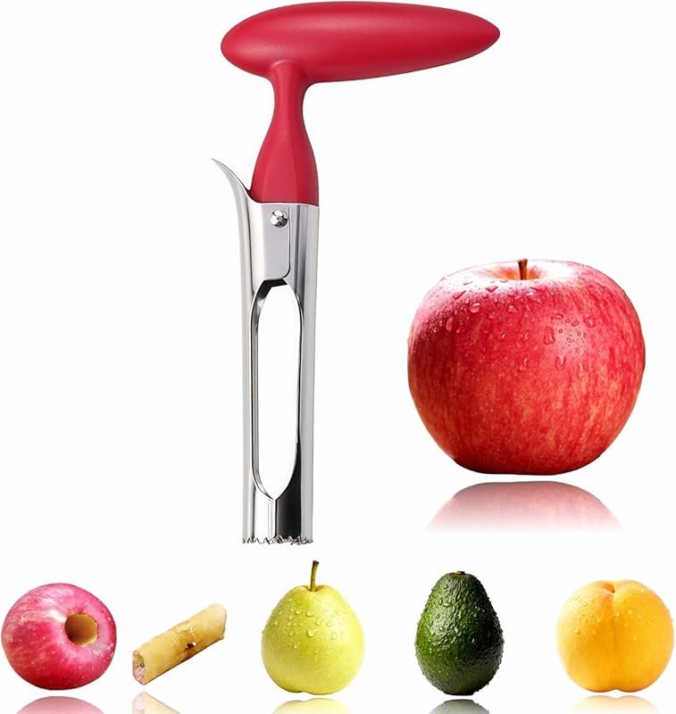 Premium Stainless Steel Apple Corer – Red Ergonomic Handle, Serrated B