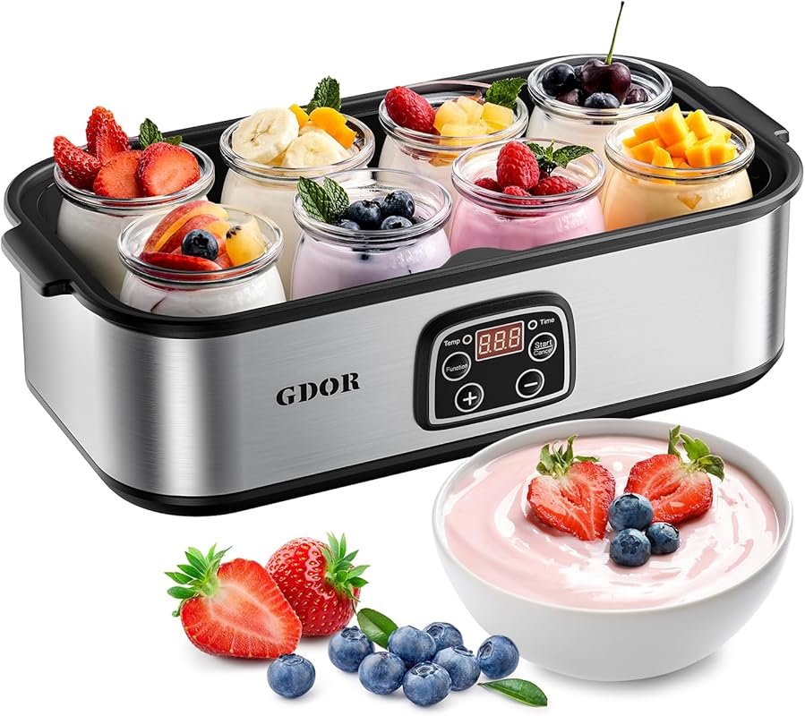 GDOR Yogurt Maker with 48H Digital Timer, 8 BPA-Free Glass Jars & Stai