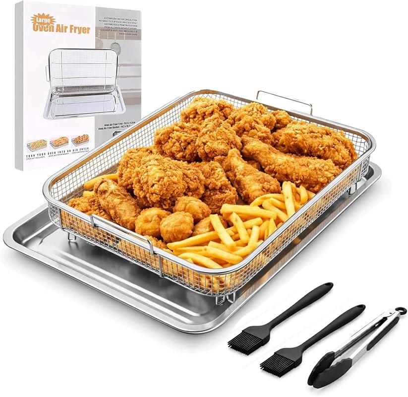 Extra Large 18x11.6 Inch Stainless Steel Oven Air Fryer Tray with Cris