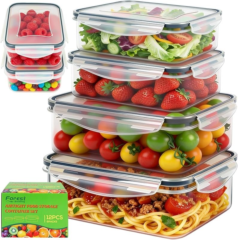 6 Pack Large Food Storage Containers, 85oz/50oz/34oz Airtight Freezer 