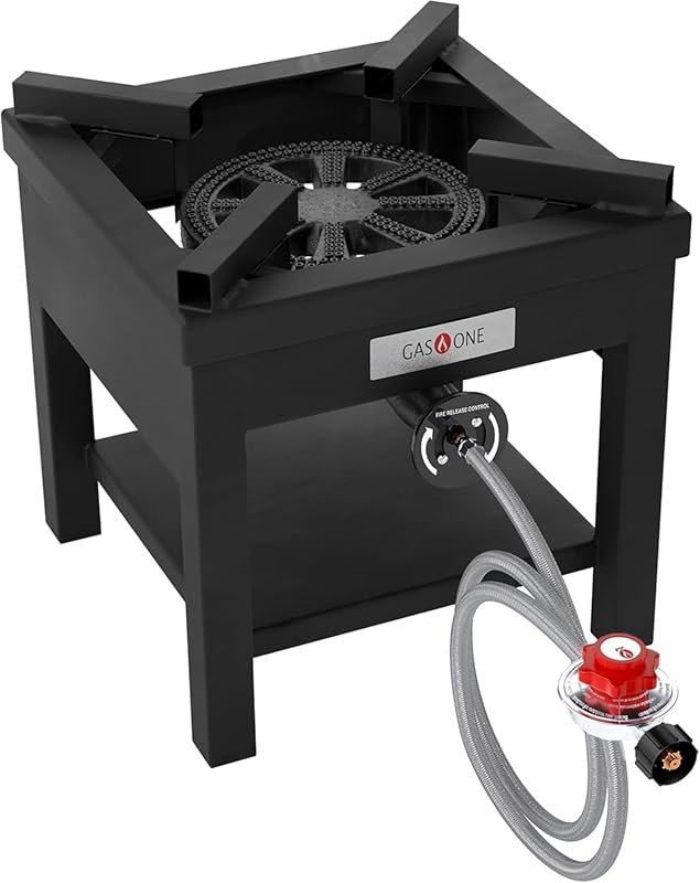 GasOne B-5350A Heavy-Duty Propane Burner Cooker with Steel-Braided Hos