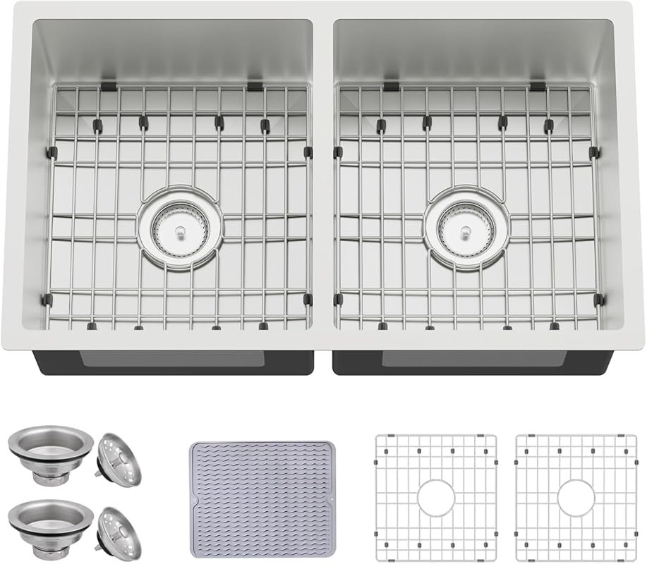 31x18 Inch Double Bowl Undermount Stainless Steel Kitchen Sink with Gr