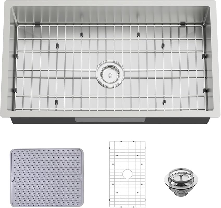 33x19 Inch Undermount Stainless Steel Single Bowl Kitchen Sink with Bo