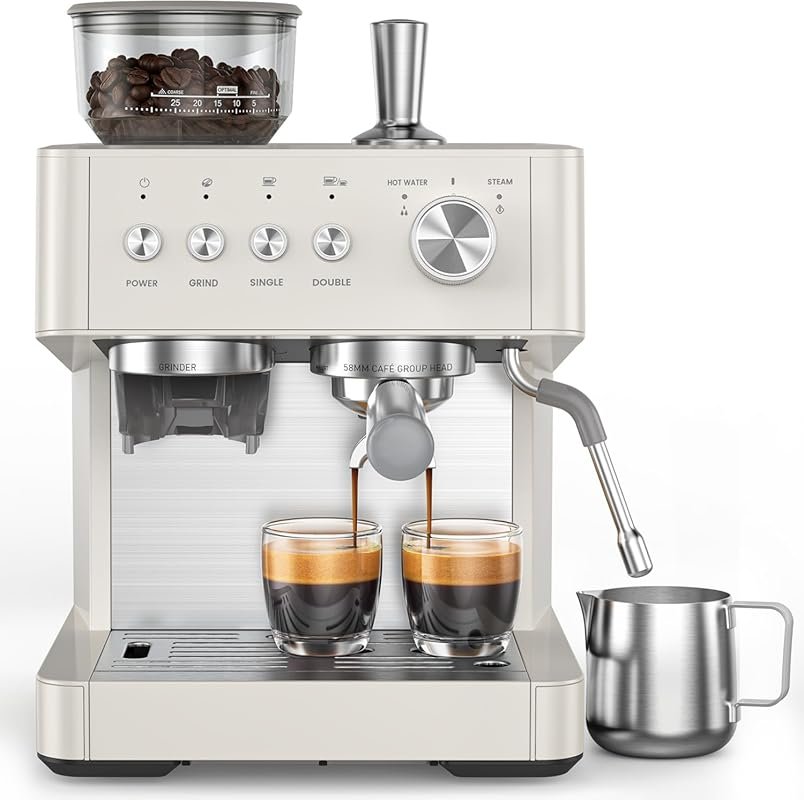 (2026 Upgrade) 20 Bar Espresso Machine with Anti-Clog Grinder & Milk F