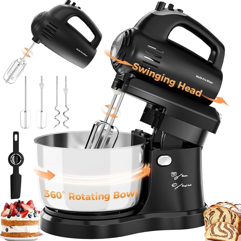 2-IN-1 Electric Stand & Hand Mixer with Auto-Rotating Bowl & Turbo Boo