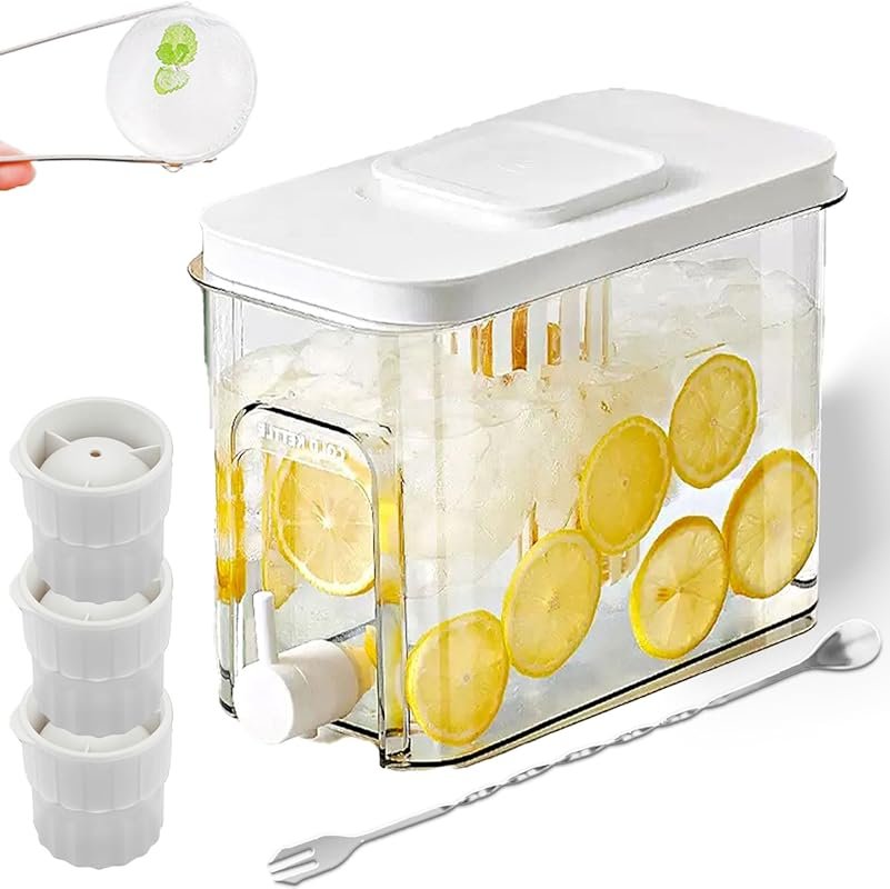 1.1 Gallon BPA-Free Beverage Dispenser with Spigot, Ice Molds & Spoon 