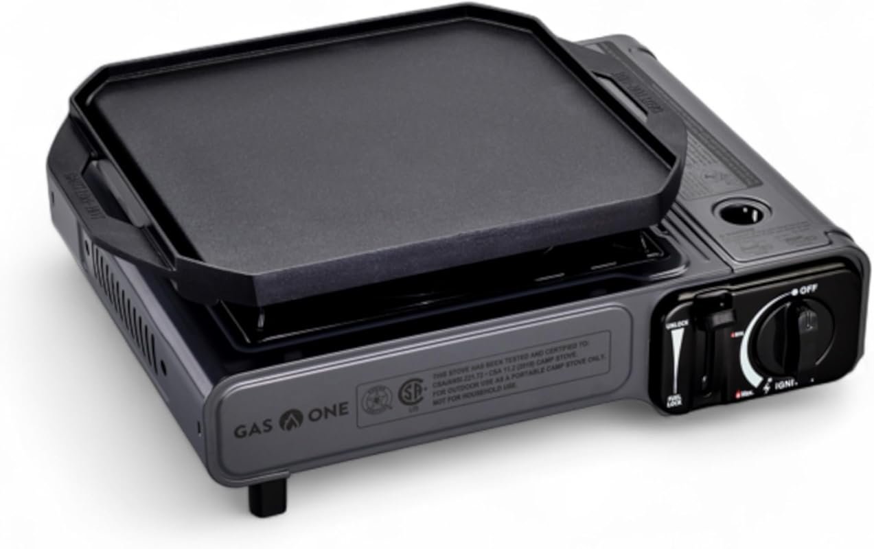 Butane Gas Stove with Flat Top Griddle, Non-Stick Aluminum Tent Stove Burners for Camping & Kitchen