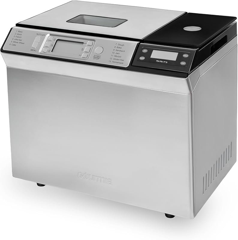 Gourmia 2LB Bread Maker with 13 Presets, Auto Dispenser, Custom Crust 