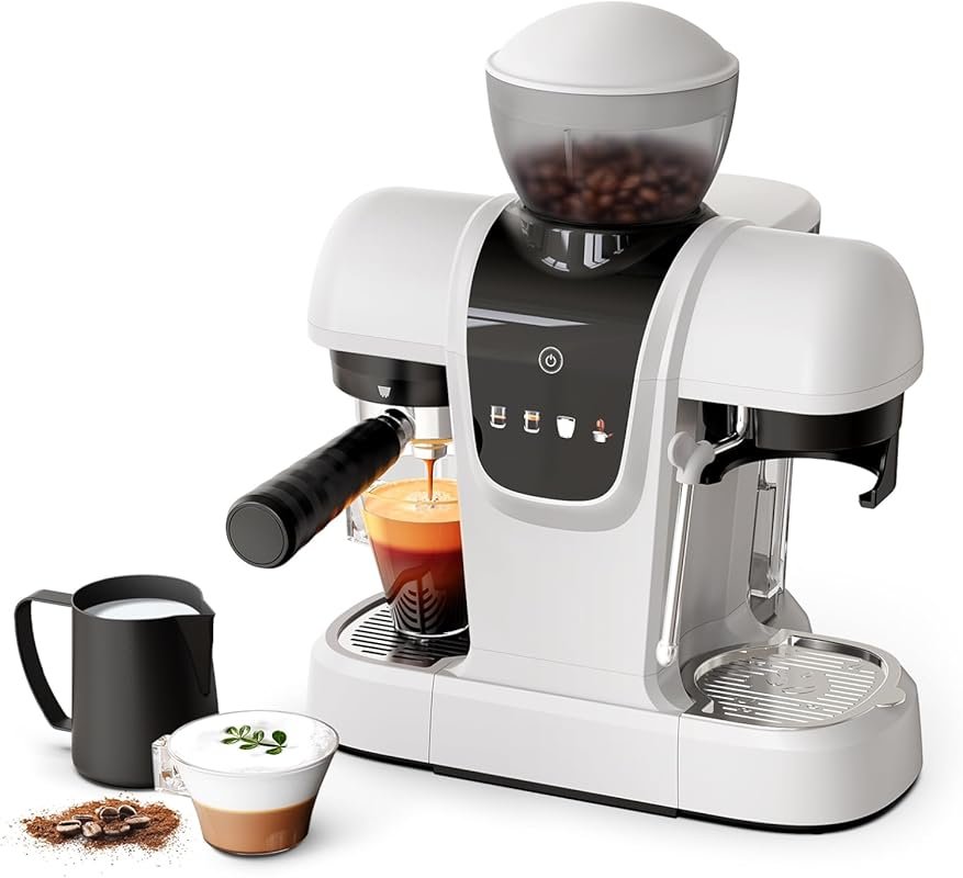 20 Bar Espresso Machine with Grinder & Steam Wand – Semi-Automatic wit