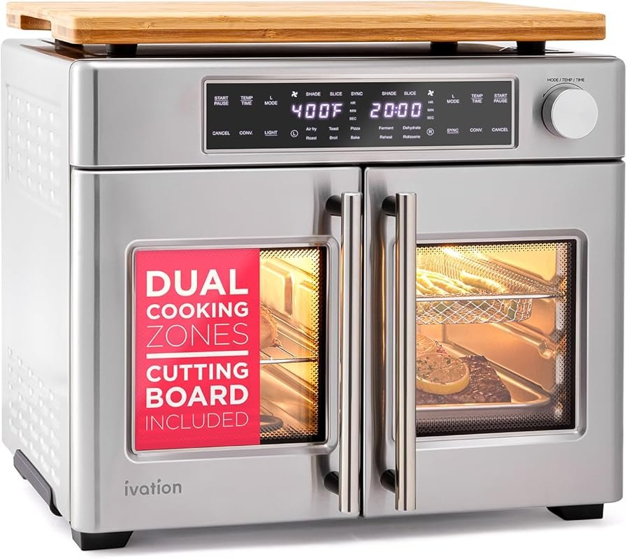 Ivation Dual Zone French Door Air Fryer Oven, 32 QT, 10-in-1 up to 450