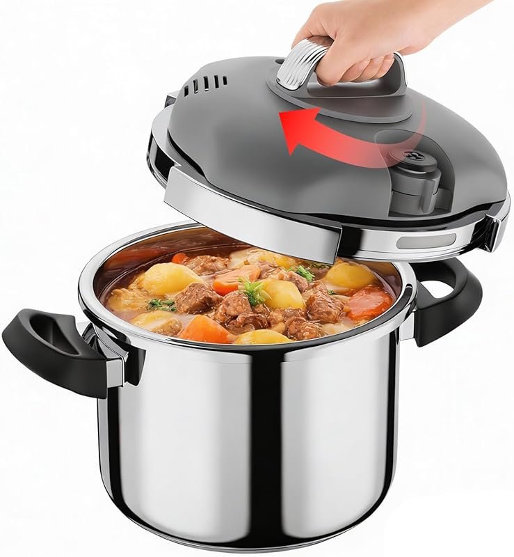 One-Hand Locking Stainless Steel Pressure Cooker, 7 Qt, Gas & Inductio