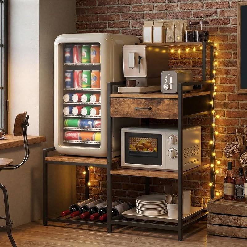 MAHANCRIS Mini Fridge Stand with Power Outlet, Coffee Bar Station with